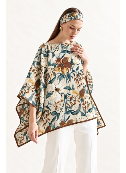 CASHMERE PRINTED PONCHO: SICILY BEIGE