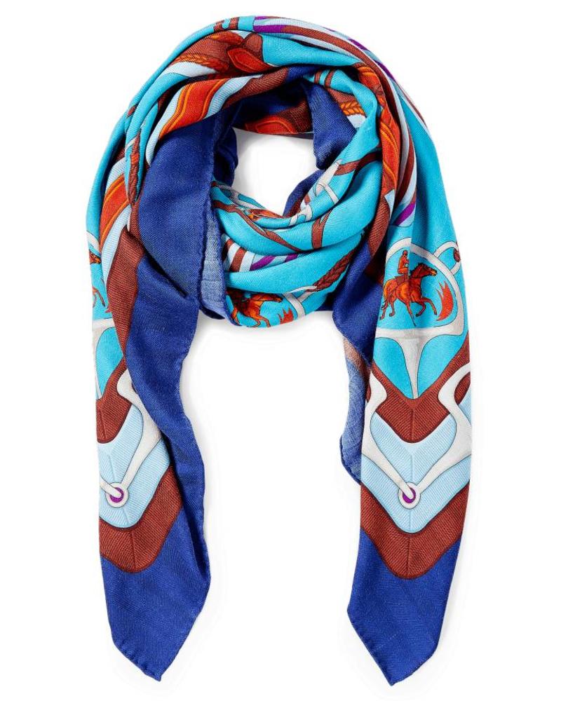 PRINTED CASHMERE SCARF: STIRRUPS: TURQUOISE