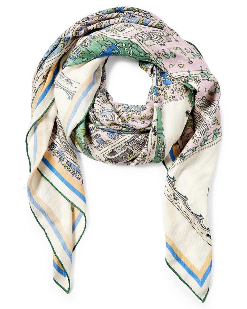 CASHMERE PRINTED SCARF: PALM BEACH: LILAC-GREEN