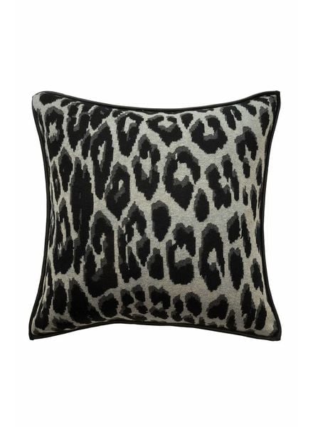 COTTON KNITTED LEOPARD PILLOW: 21" X 21": BLACK