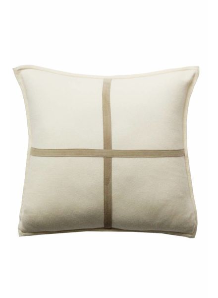 PALERMO CASHMERE PILLOW WITH CROSS SUEDE: 21" X 21": IVORY