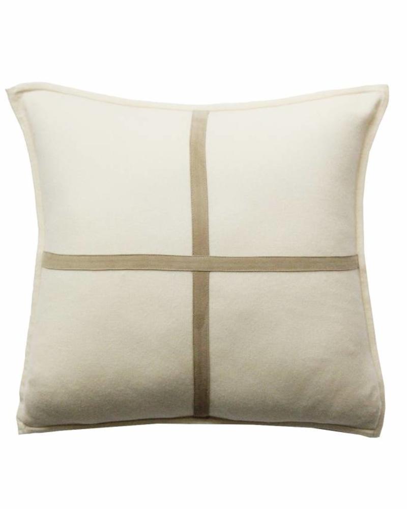 PALERMO CASHMERE PILLOW WITH CROSS SUEDE: 21" X 21": IVORY