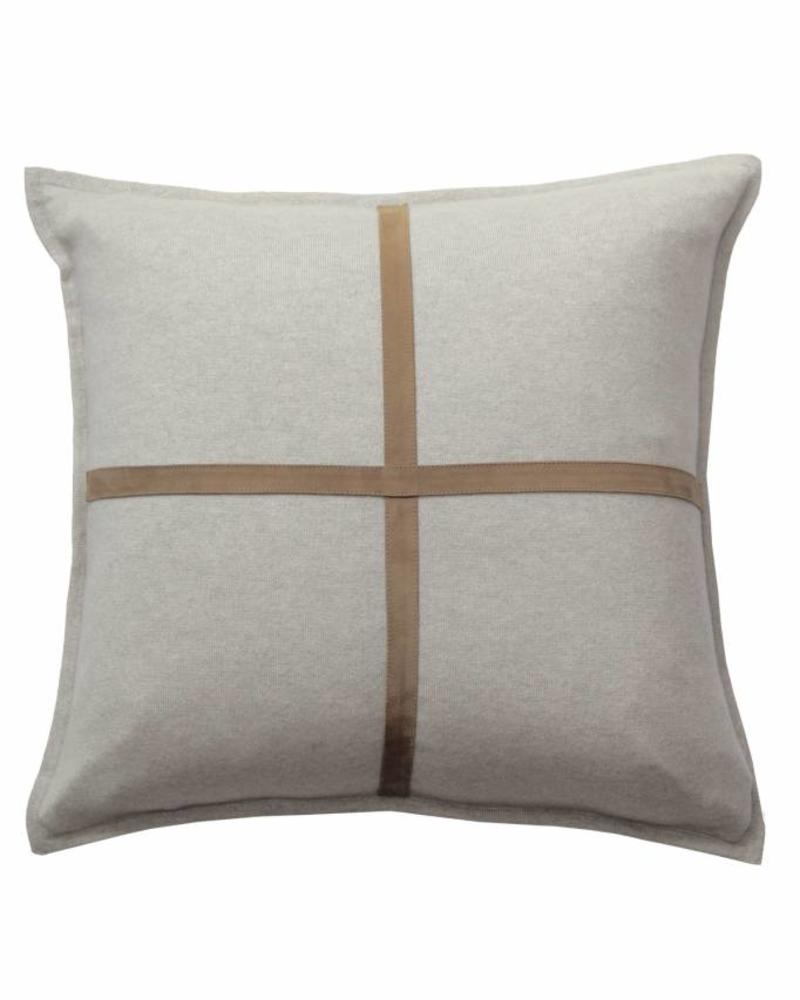 PALERMO CASHMERE PILLOW WITH CROSS SUEDE: 21" X 21": PEARL