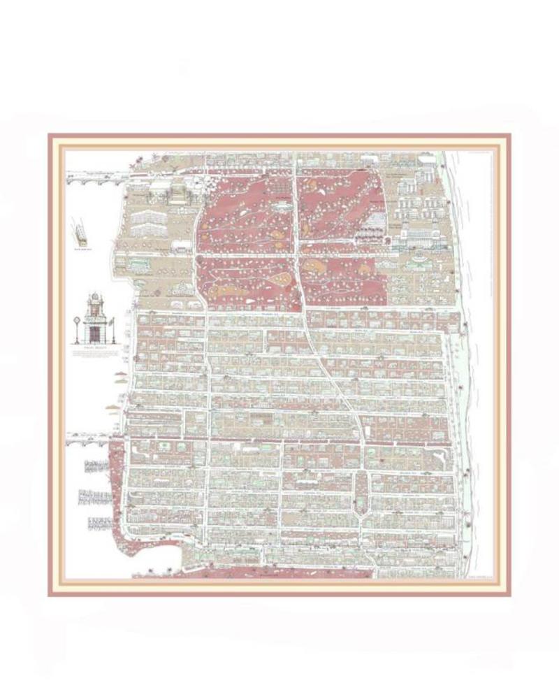 PRINTED LINEN SCARF: PALM BEACH: MAUVE-IVORY