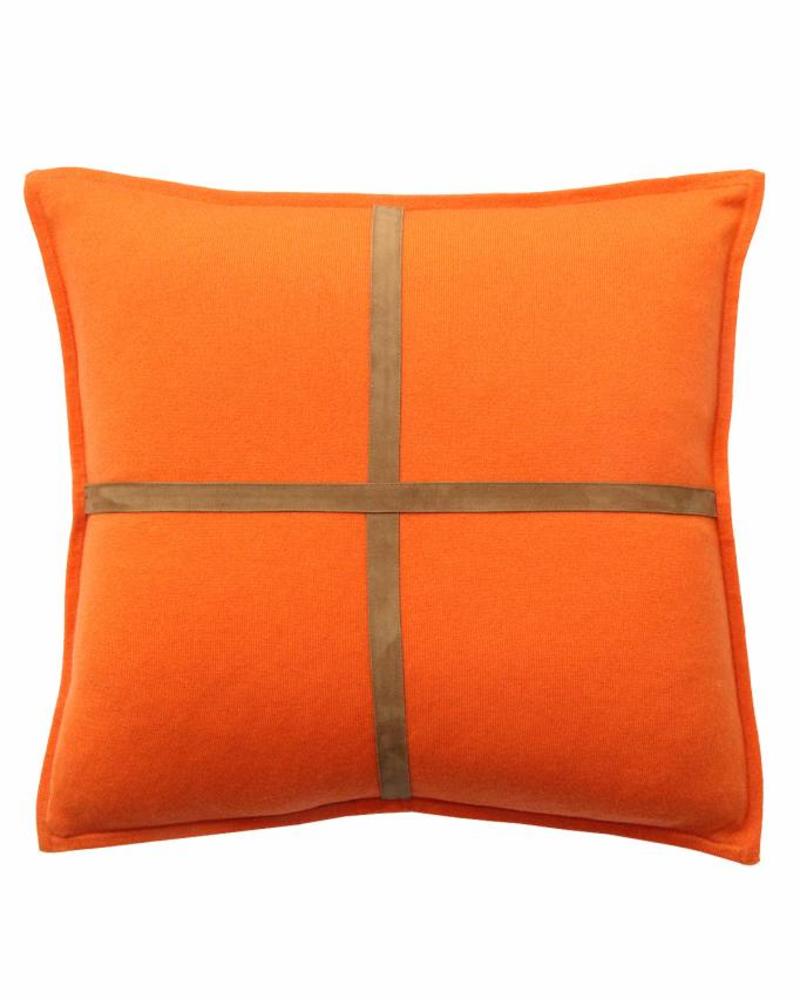 PALERMO CASHMERE PILLOW WITH CROSS SUEDE: 21" X 21": ORANGE