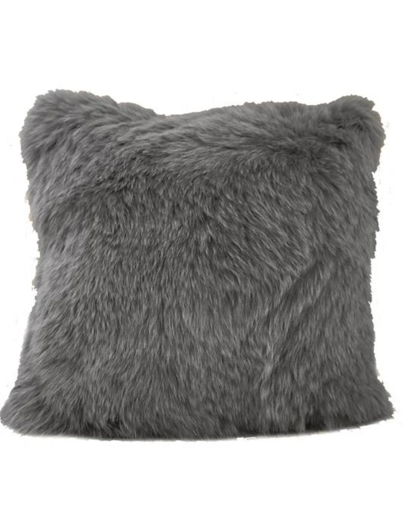 CASHMERE PILLOW WITH FUR: 17" X 17": ANTHRACITE