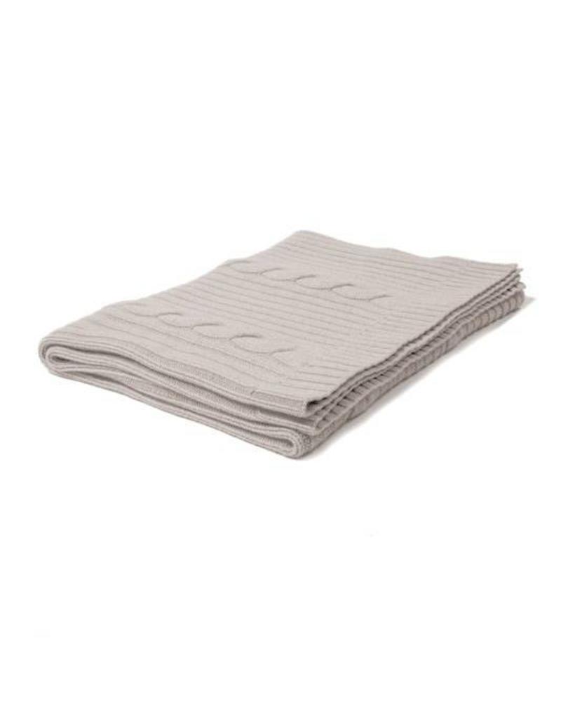CASHMERE ROMA CABLE KNIT THROW: 50" X 72": PEARL GRAY