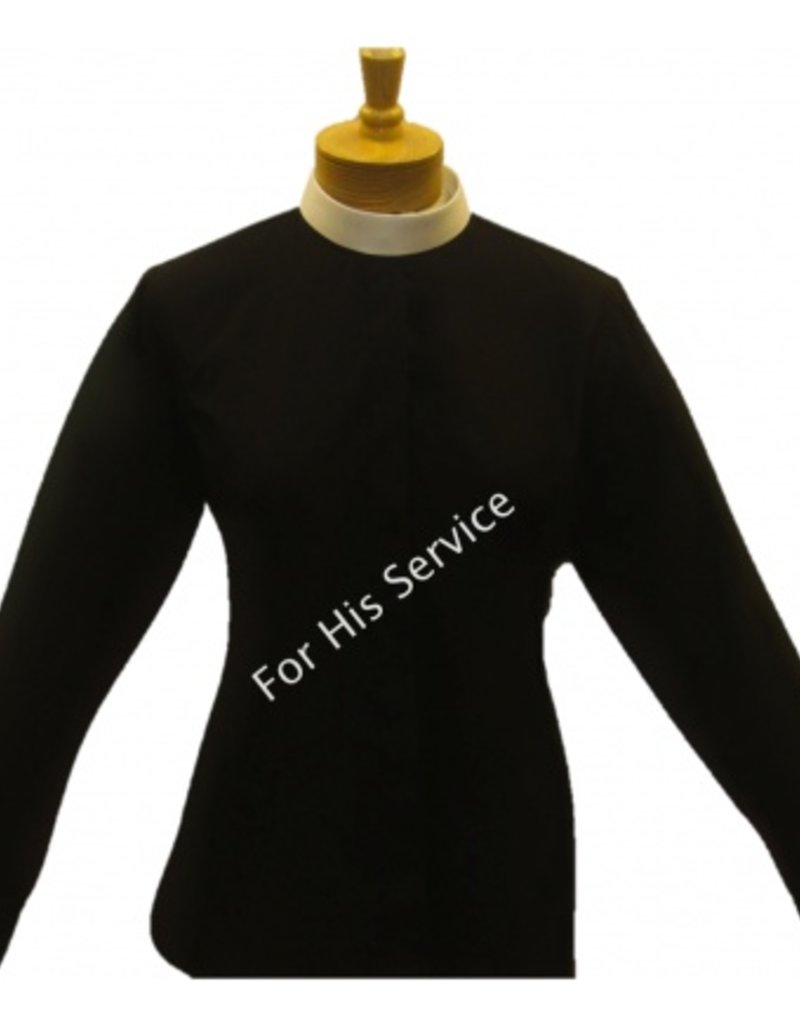 Joyful Clothing 601. WOMEN'S LONG-SLEEVE (BANDED) FULL-COLLAR CLERGY SHIRT - BLACK sz 18