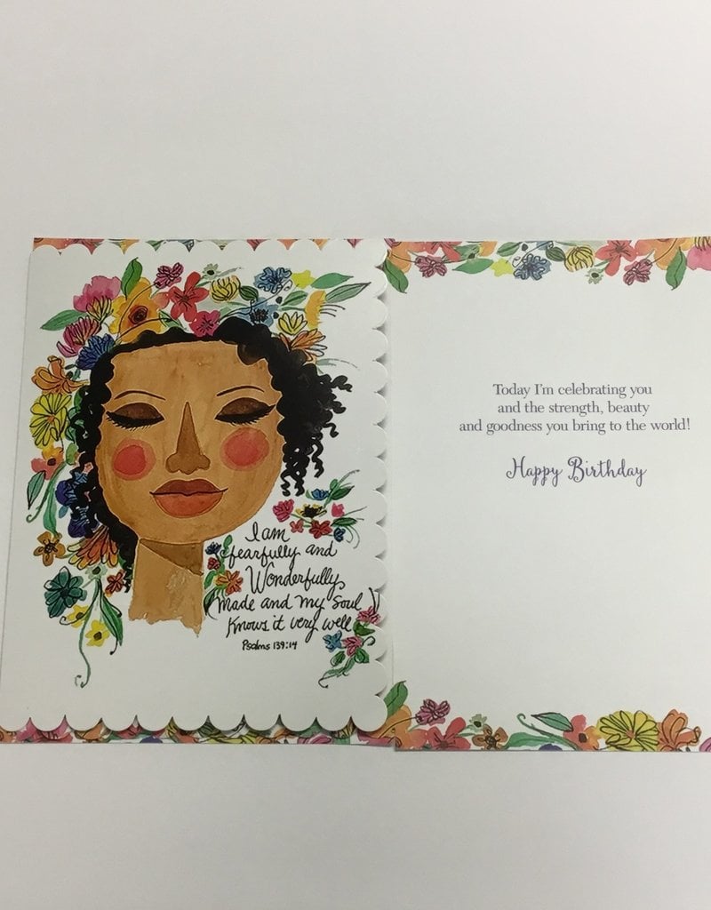Card - Birthday Woman Face w/ Flowers
