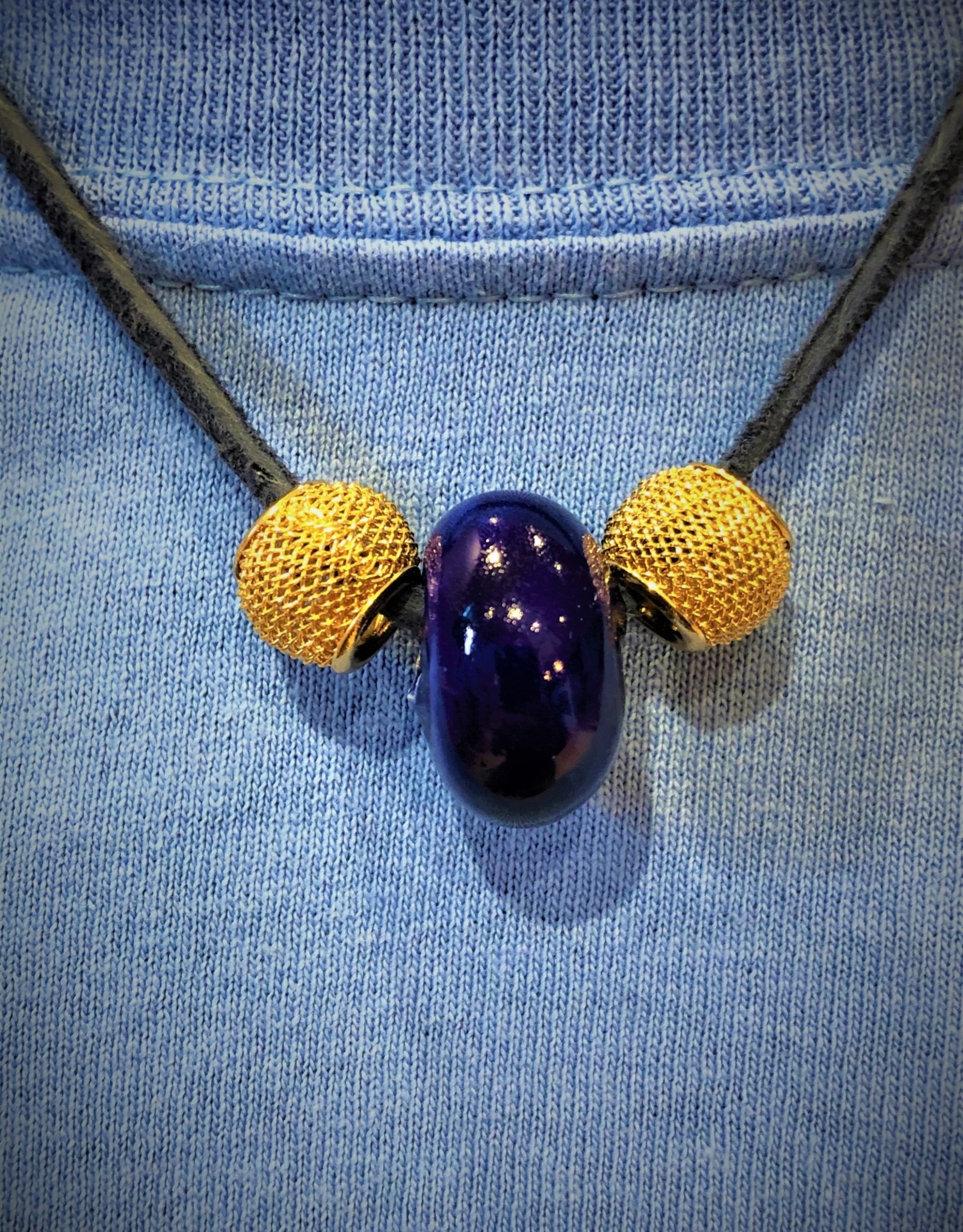 Blue and Gold Bead Necklace
