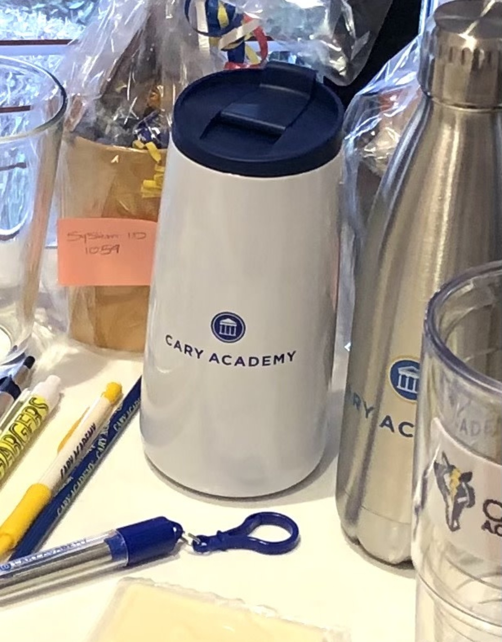 Bold White Tumbler with Blue Lid