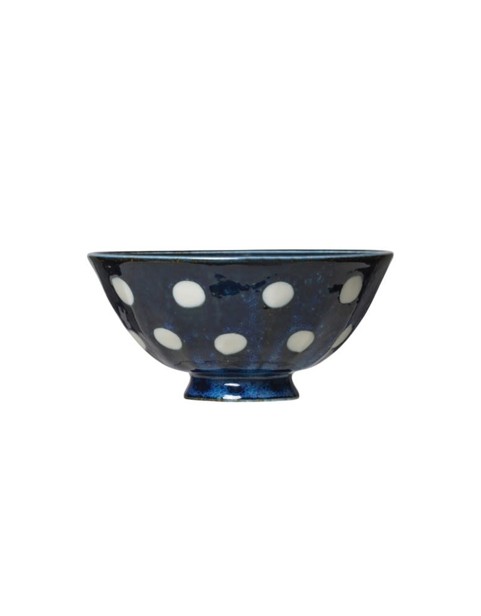 Porcelain Bowl, Blue w/ White Polka Dots