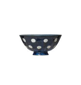 Porcelain Bowl, Blue w/ White Polka Dots