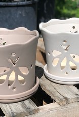 Butterfly Orchid Pot with Attached Saucer - Matte White 8"