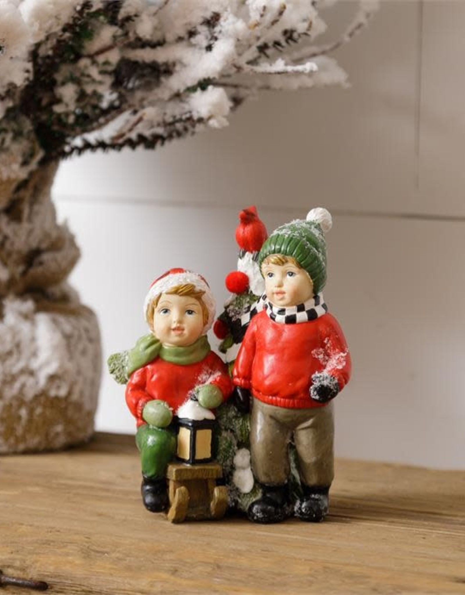 Resin Figurine - Kids with Sled