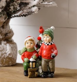 Resin Figurine - Kids with Sled