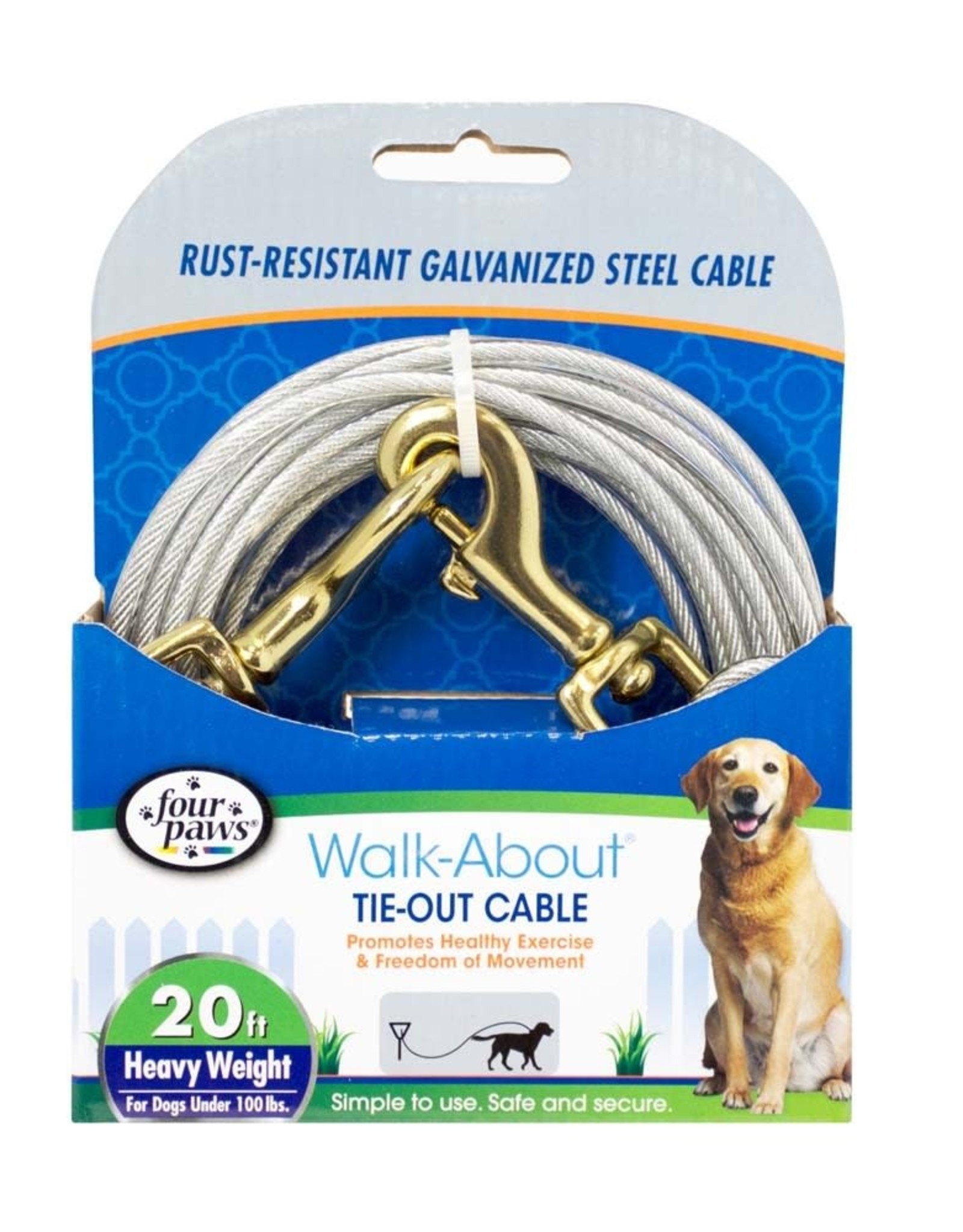 FOUR PAWS PET PRODUCTS FOU Heavy Duty Dog Cable, 20' Tie Out Cable, Silver