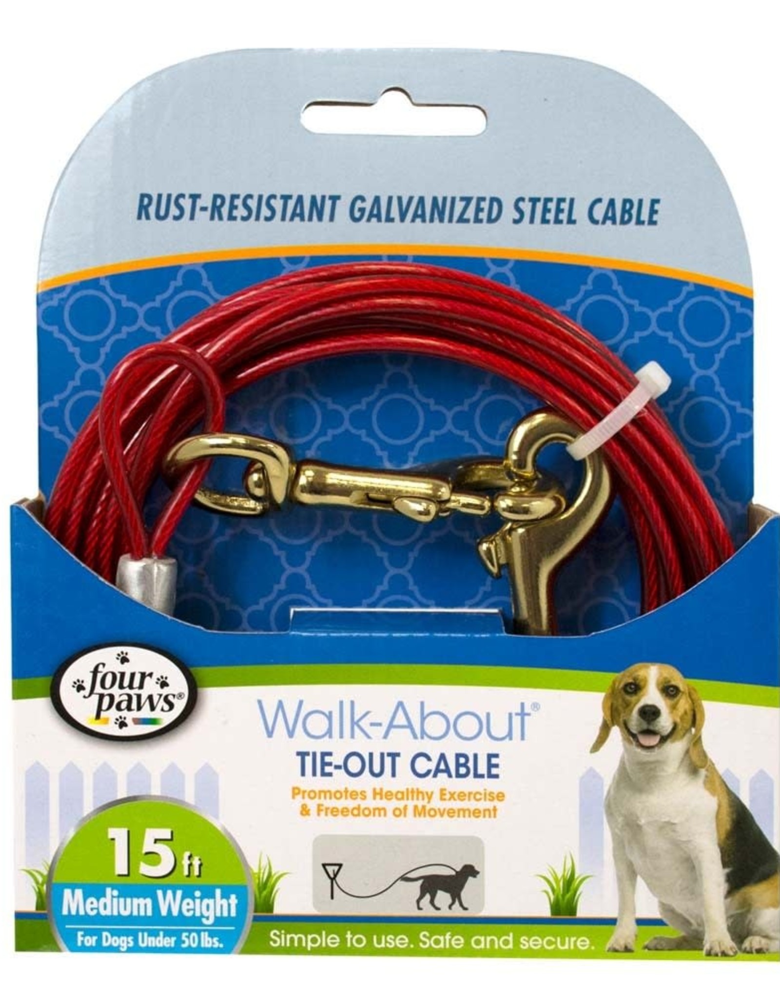 FOUR PAWS PET PRODUCTS Four Paws Medium Weight Tie Out Cable Red 15ft