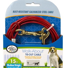FOUR PAWS PET PRODUCTS Four Paws Medium Weight Tie Out Cable Red 15ft