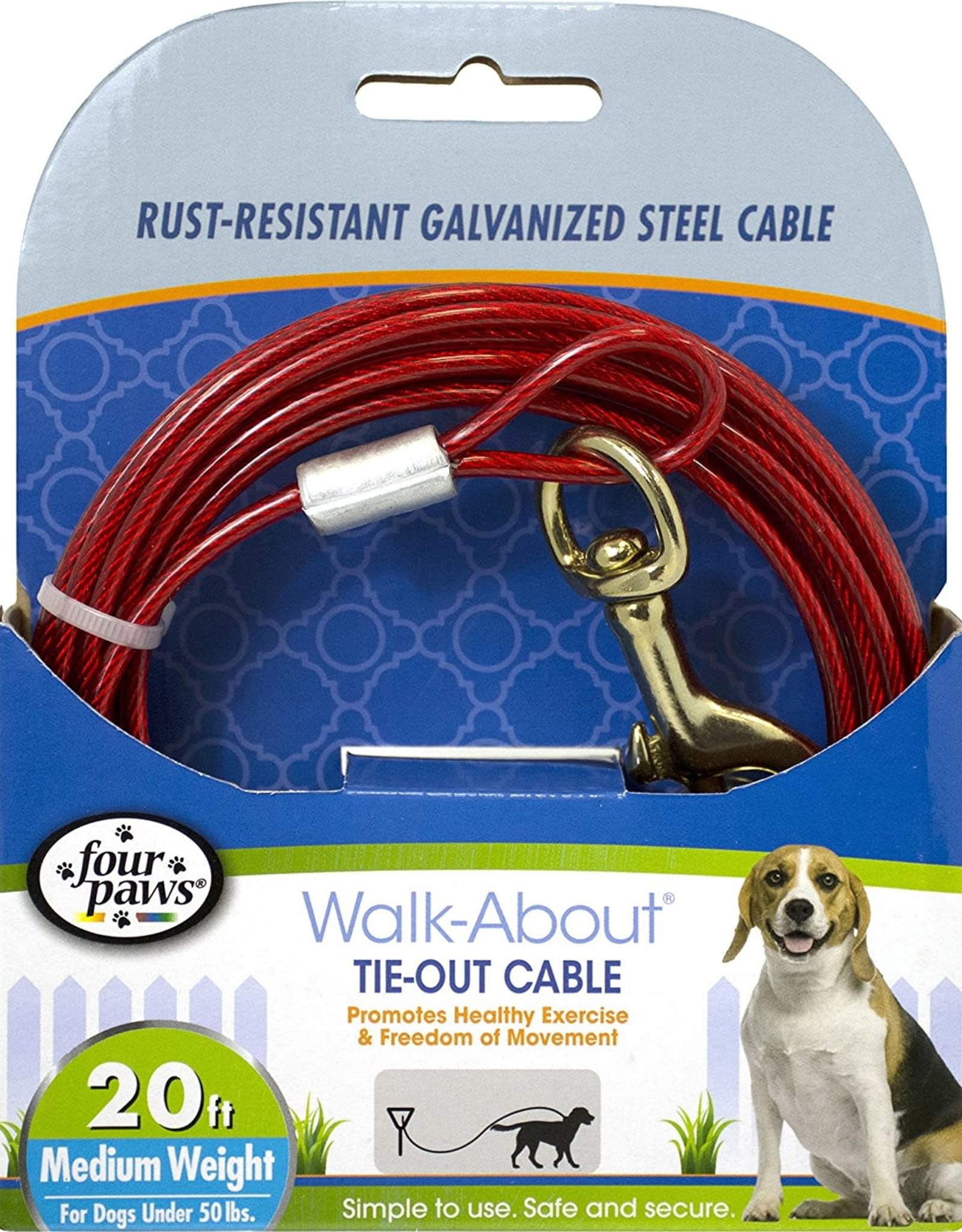 FOUR PAWS PET PRODUCTS FOU Tie Out Cable Red Med 20FT