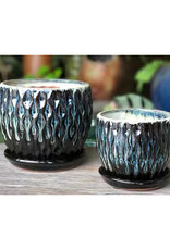 Pacific H & G Pacific H & G Oak Wood Flower Pot - Blue/Black 5.5x5"