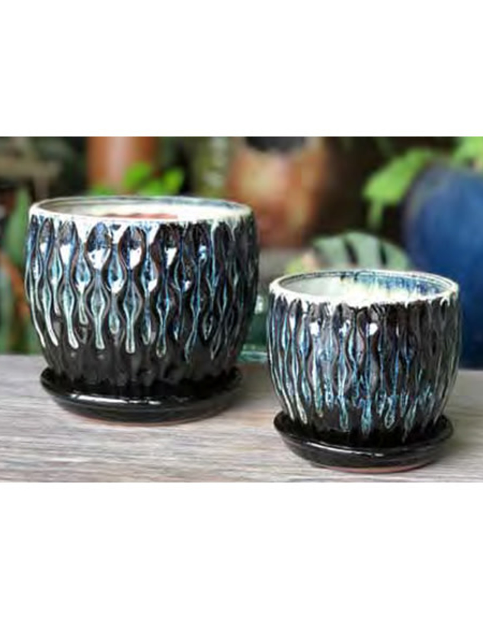 Pacific H & G Pacific H & G Oak Wood Flower Pot - Blue/Black 5.5x5"