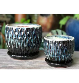 Pacific H & G Pacific H & G Oak Wood Flower Pot - Blue/Black 5.5x5"
