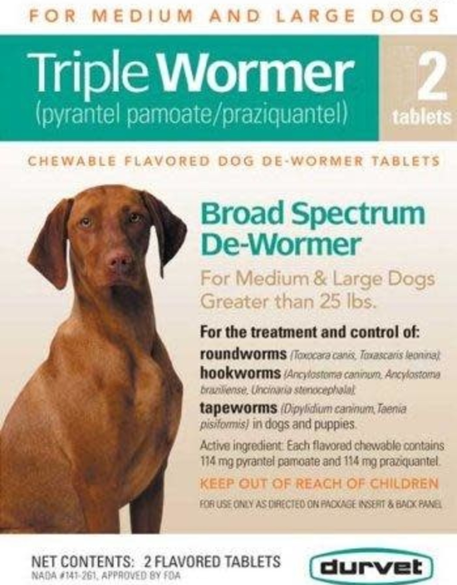 DURVET TRIPLE WORMER MED & LRG DOGS 2CT DURVET