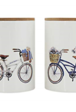Stoneware Canister w/ Bicycle & Bamboo Lid, 2 Styles