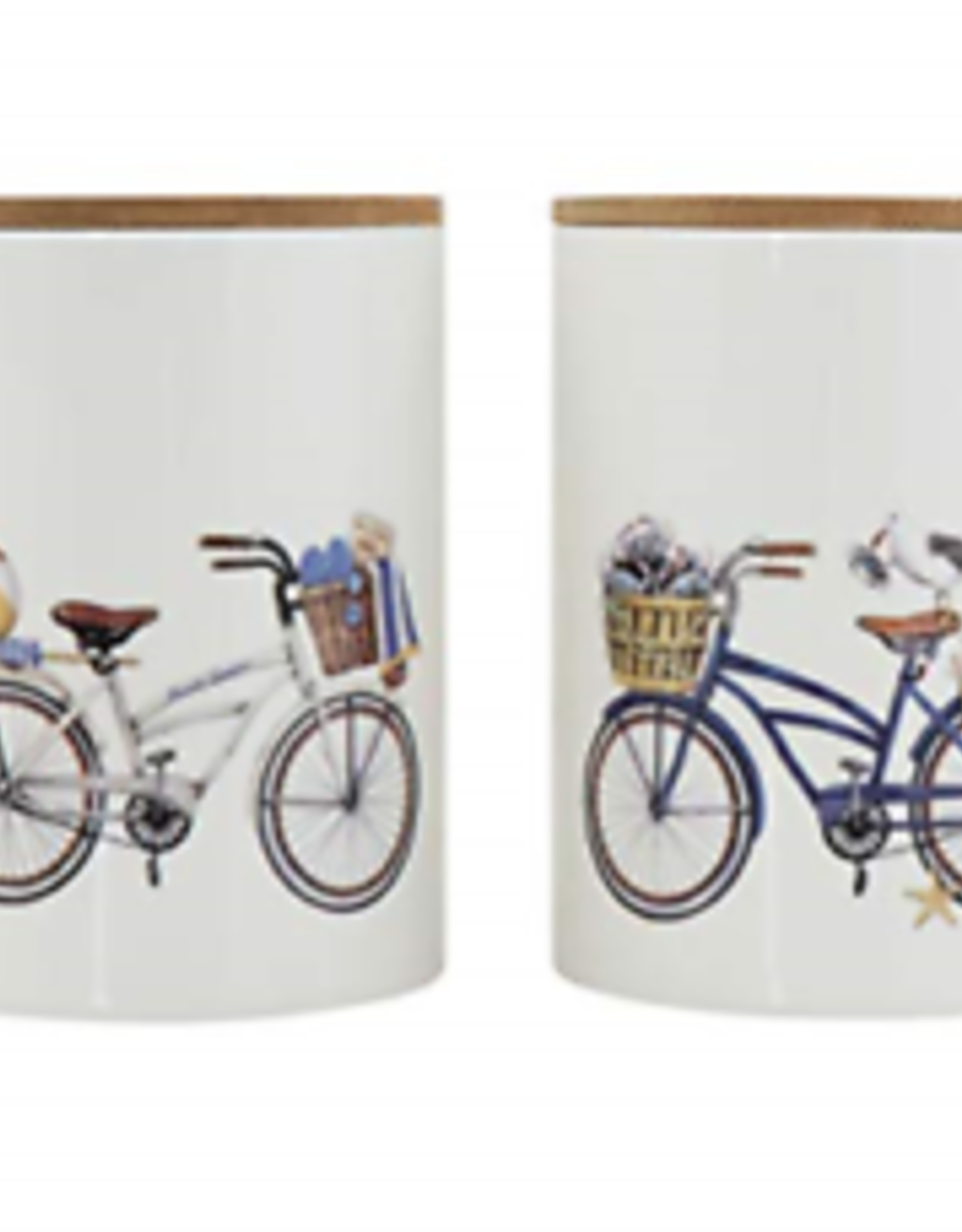 Stoneware Canister w/ Bicycle & Bamboo Lid, 2 Styles