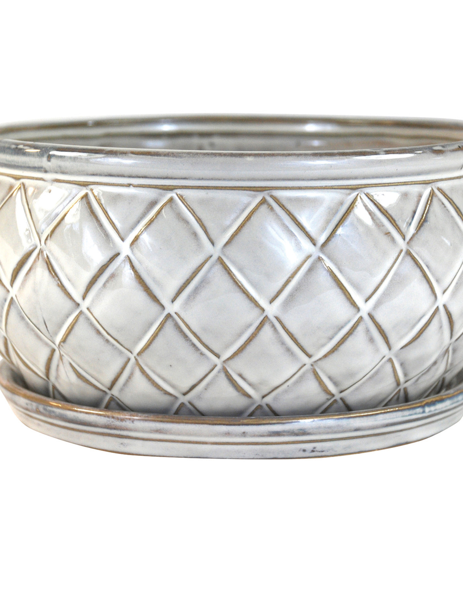 7.75” x 3.75“ Camilia Bowl with Attached Saucer - Alabaster