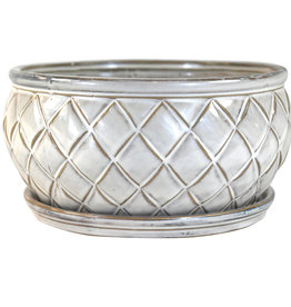 7.75” x 3.75“ Camilia Bowl with Attached Saucer - Alabaster
