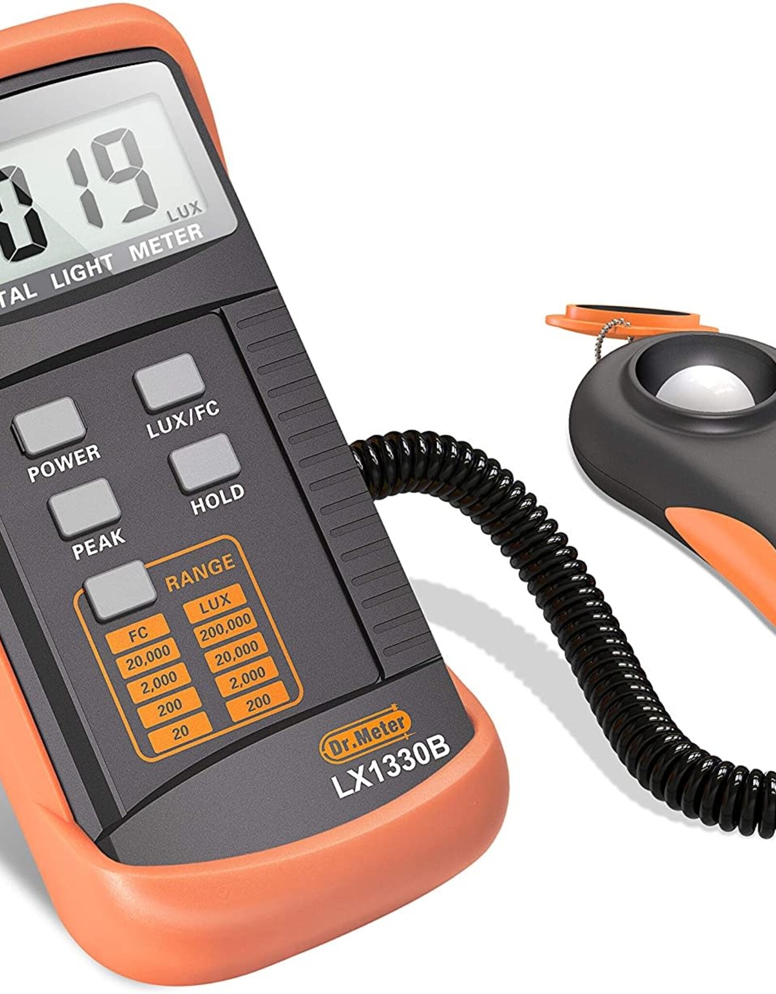 Dr.Meter 1330B-V Digital Illuminance/Light Meter, 0 - 200,000 Lux Luxmeter