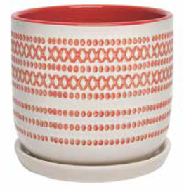 XOXO Egg Pot w/Attached Saucer - Coral 6.75” x 6“