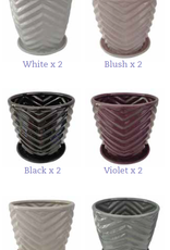 5“ Chevron Planter with Attached Saucer - Neutrals, Assorted Colors: White, Black, Tan, Blush, Violet, Grey