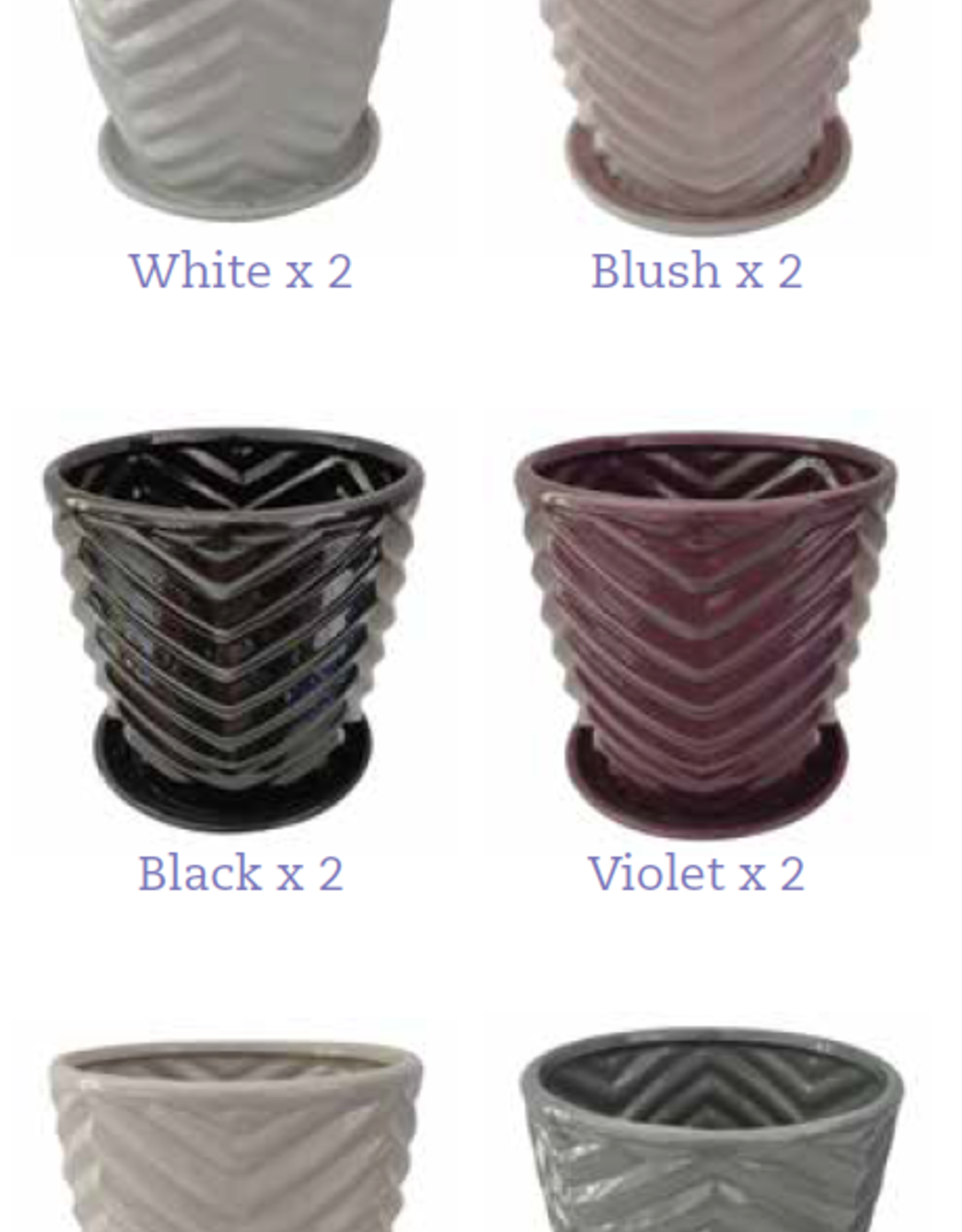 5“ Chevron Planter with Attached Saucer - Neutrals, Assorted Colors: White, Black, Tan, Blush, Violet, Grey