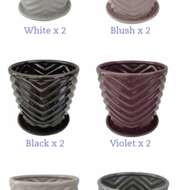 5“ Chevron Planter with Attached Saucer - Neutrals, Assorted Colors: White, Black, Tan, Blush, Violet, Grey