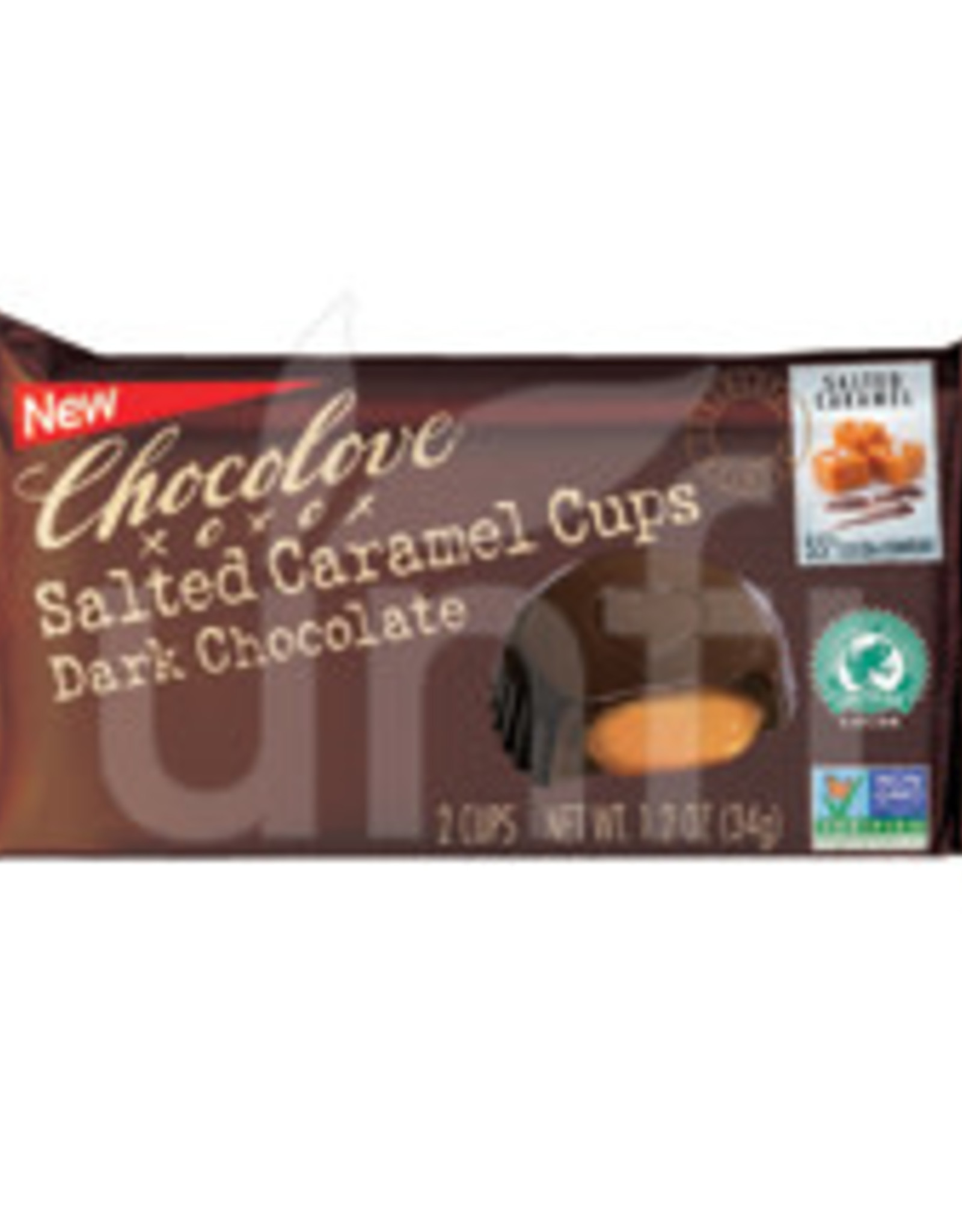 Chocolove Dark Chocolate Cups; Salted Caramel  2pk