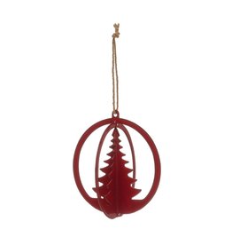 Enameled Metal Ornament w/ Tree, Red 4"H