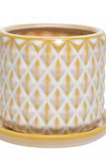 Diamond Straight Pot w/Attached Saucer - Yellow 5.5“ x 4.75”