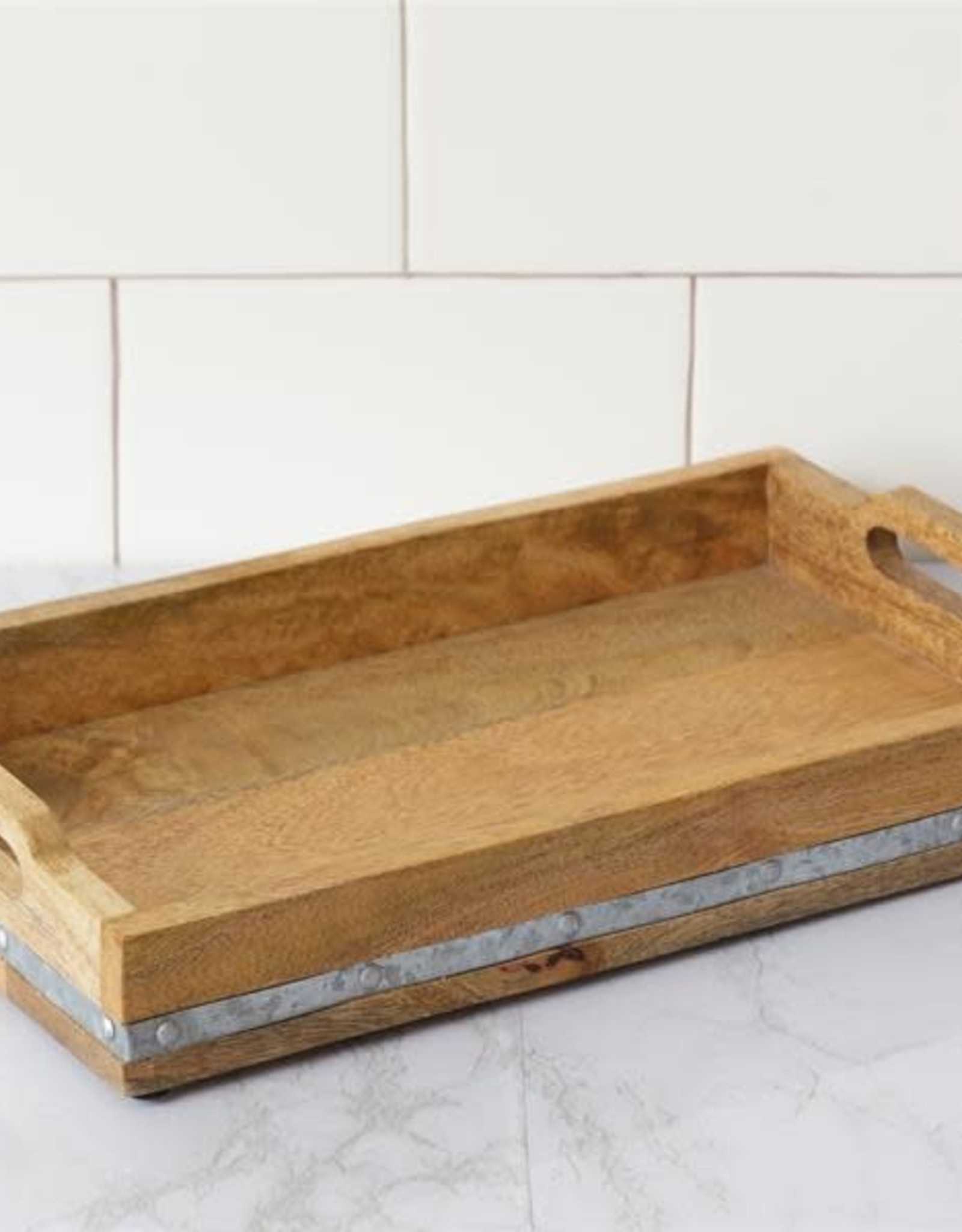 Tray - Wood With Metal Embellishment