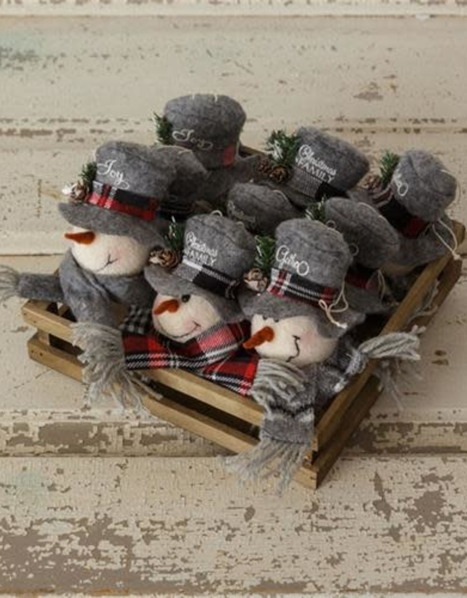 Cozy In Plaid - Snowmen Head Ornaments