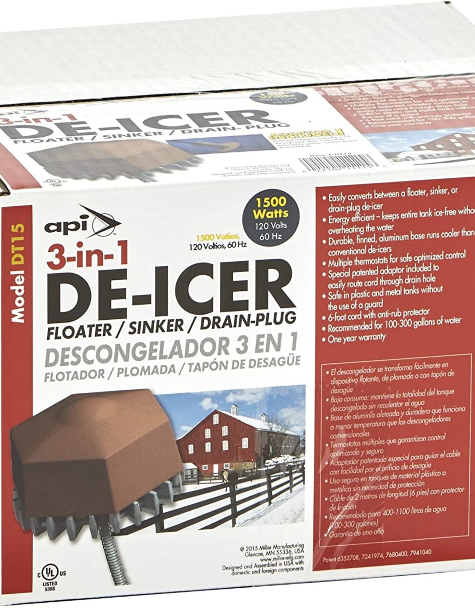 ALLIED API 3 in 1 Stock Tank De icer 3-in-1 De-Icer, 1500 Watt