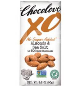 Chocolove XO Chocolate Bars, Zero Added Sugar Dark Chocolate Almond Sea Salt 3.2oz