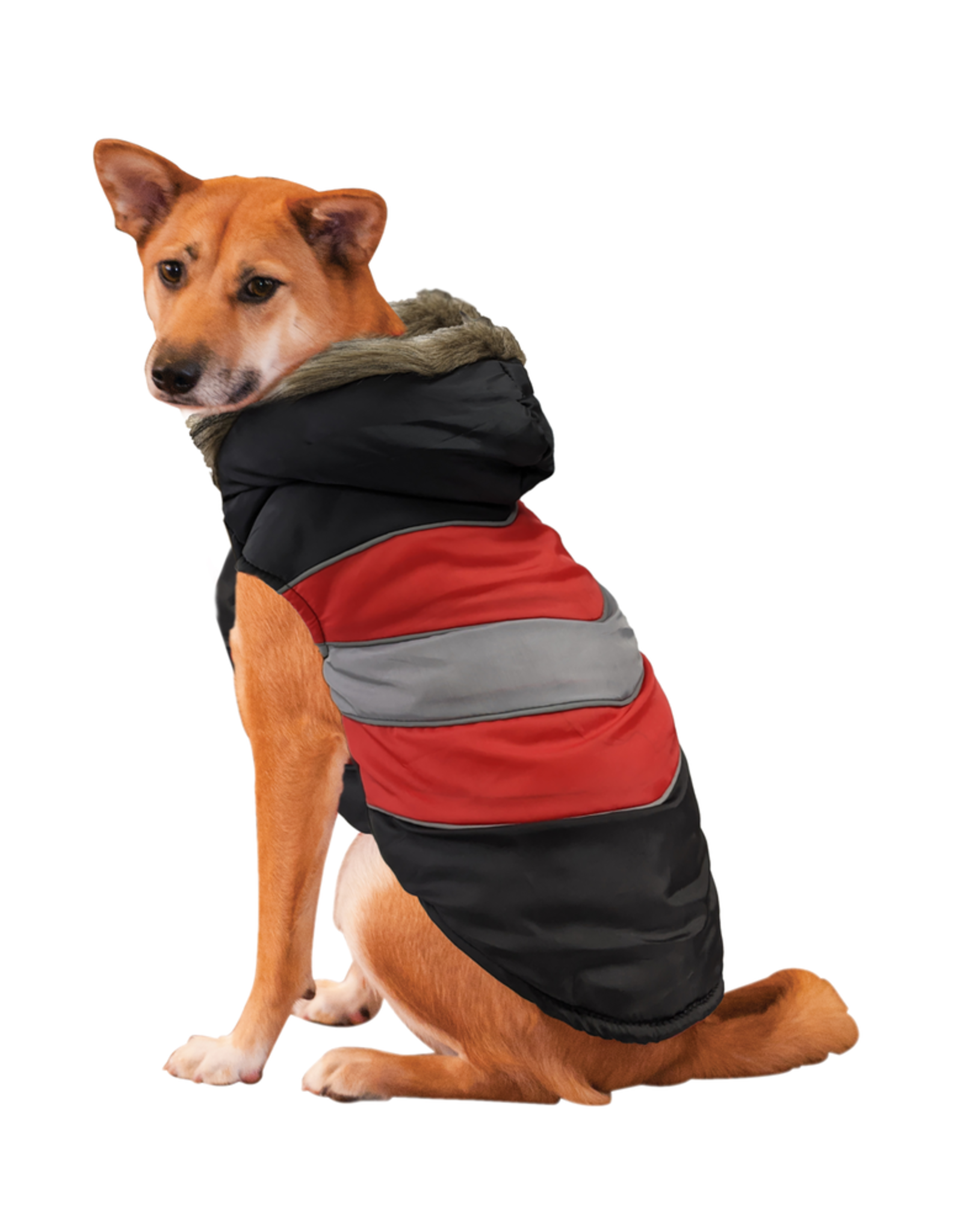 ETHICAL DOG Diagonal Puffy Stripe Coat- Red, Large