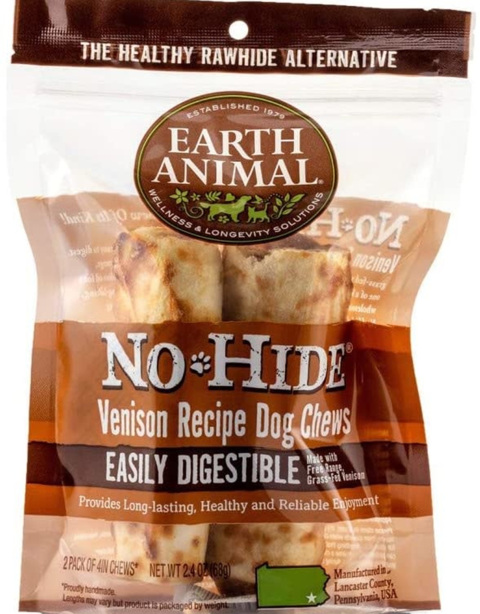 Earth Animal Earth Animal No Hide Venison Chews 4" 2 Pack