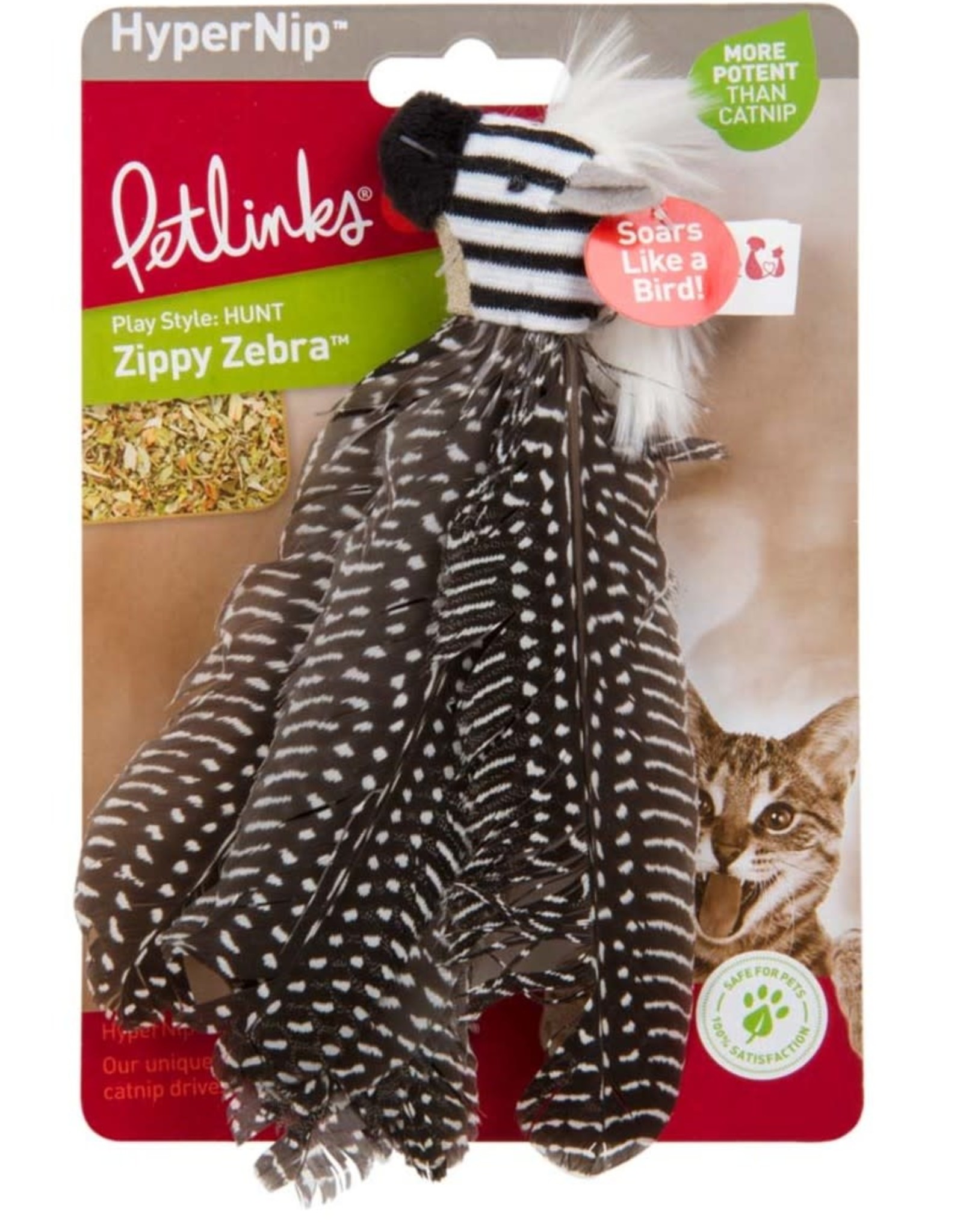 Petlilnks Safari HappyNip Zippy Zebra Feathers Catnip Toy