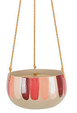 Painted Stripe Hanging Planter Bowl Red Multi 7.75"