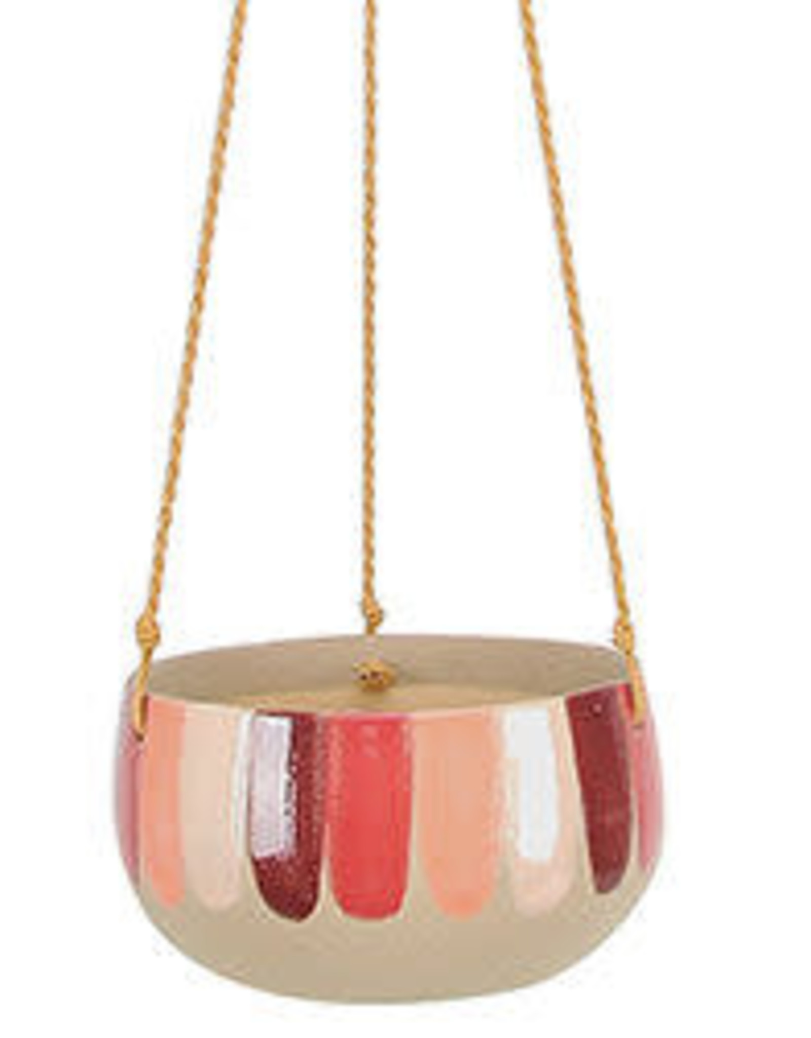 Painted Stripe Hanging Planter Bowl Red Multi 7.75"