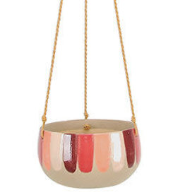 Painted Stripe Hanging Planter Bowl Red Multi 7.75"